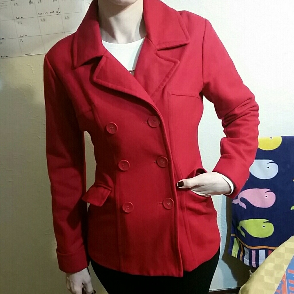 Beautiful Red Peacoat - Picture 8 of 11